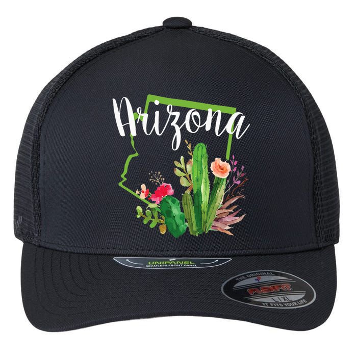 Cute Love State Of Arizona Blooming Cactus Flowers Flexfit Unipanel Trucker Cap