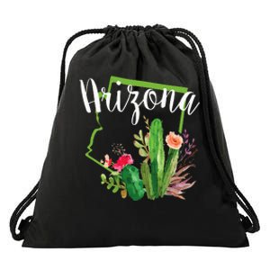 Cute Love State Of Arizona Blooming Cactus Flowers Drawstring Bag