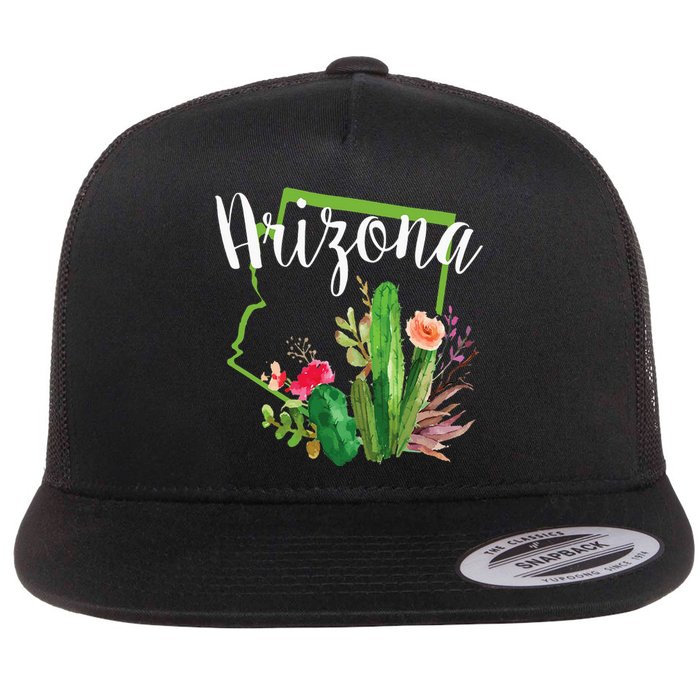 Cute Love State Of Arizona Blooming Cactus Flowers Flat Bill Trucker Hat