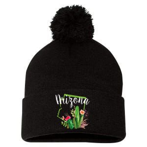 Cute Love State Of Arizona Blooming Cactus Flowers Pom Pom 12in Knit Beanie