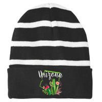 Cute Love State Of Arizona Blooming Cactus Flowers Striped Beanie with Solid Band