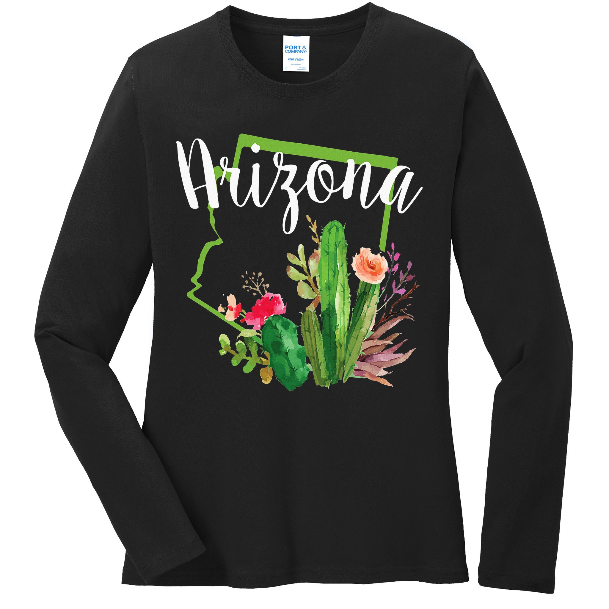 Cute Love State Of Arizona Blooming Cactus Flowers Ladies Long Sleeve Shirt