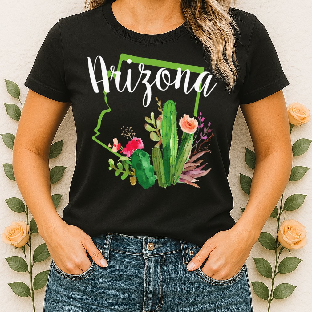 Cute Love State Of Arizona Blooming Cactus Flowers Womens T-Shirt