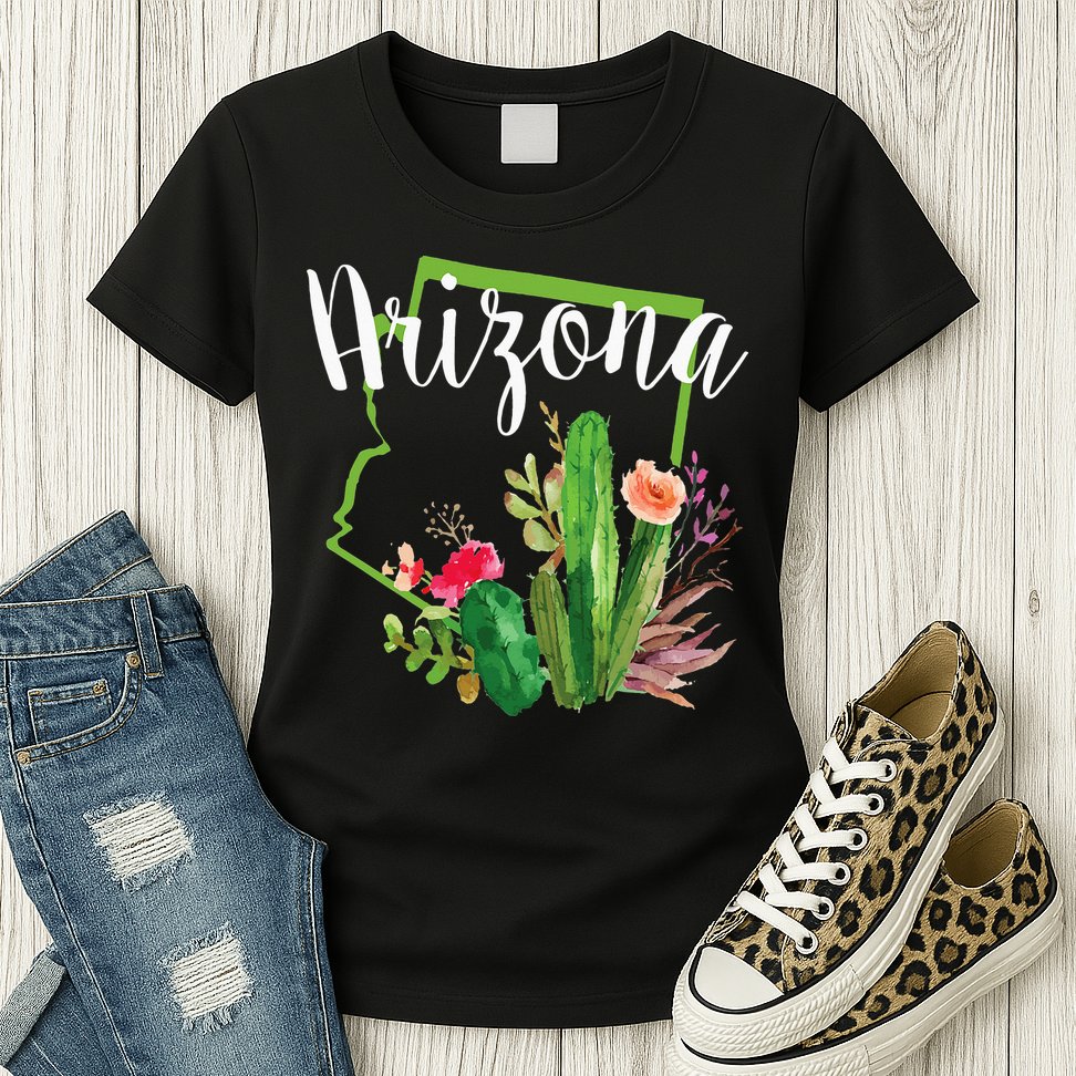 Cute Love State Of Arizona Blooming Cactus Flowers Womens T-Shirt