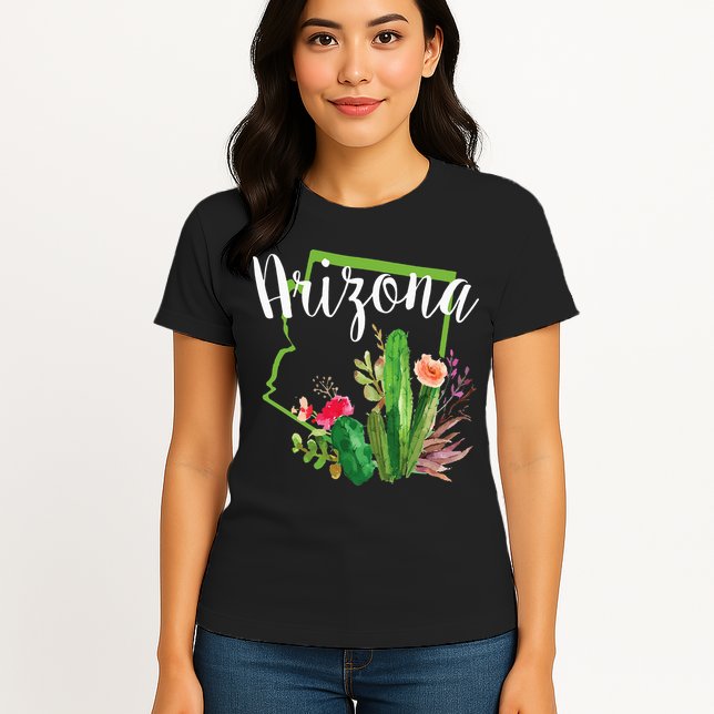 Cute Love State Of Arizona Blooming Cactus Flowers Womens T-Shirt
