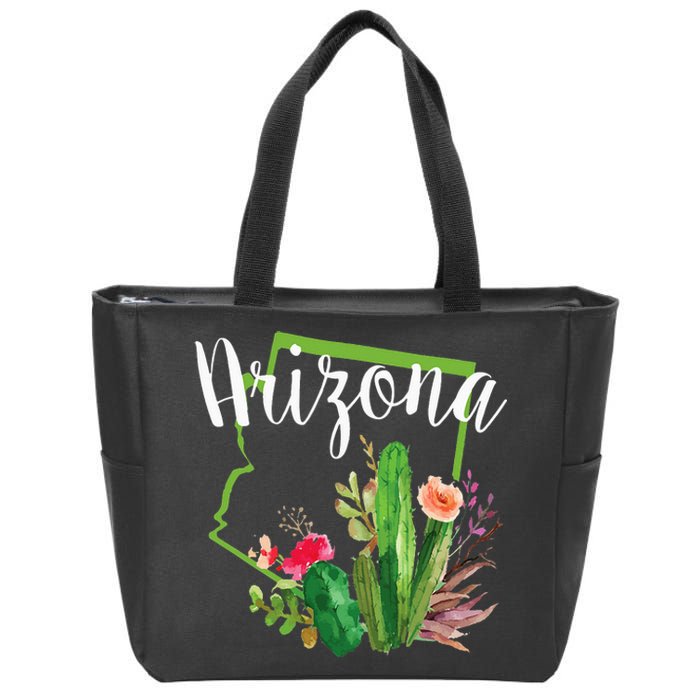 Cute Love State Of Arizona Blooming Cactus Flowers Zip Tote Bag