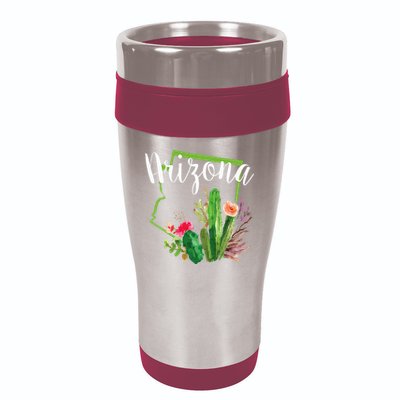 Cute Love State Of Arizona Blooming Cactus Flowers 16oz Travel Tumbler