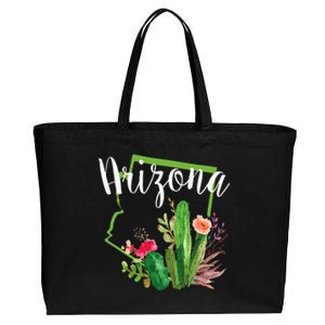 Cute Love State Of Arizona Blooming Cactus Flowers Cotton Canvas Jumbo Tote