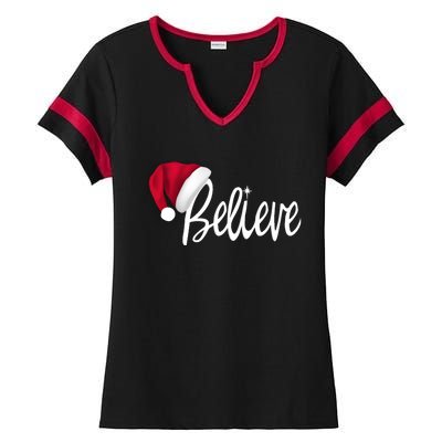 Christmas Long Sleeve TShirt Believe In Santa Claus Shirt Ladies Halftime Notch Neck Tee