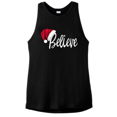 Christmas Long Sleeve TShirt Believe In Santa Claus Shirt Ladies PosiCharge Tri-Blend Wicking Tank