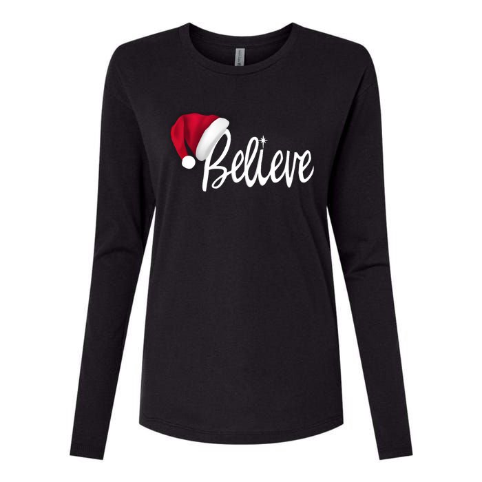 Christmas Long Sleeve TShirt Believe In Santa Claus Shirt Womens Cotton Relaxed Long Sleeve T-Shirt