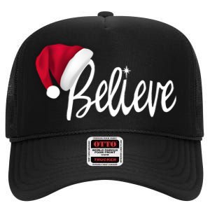 Christmas Long Sleeve TShirt Believe In Santa Claus Shirt High Crown Mesh Back Trucker Hat