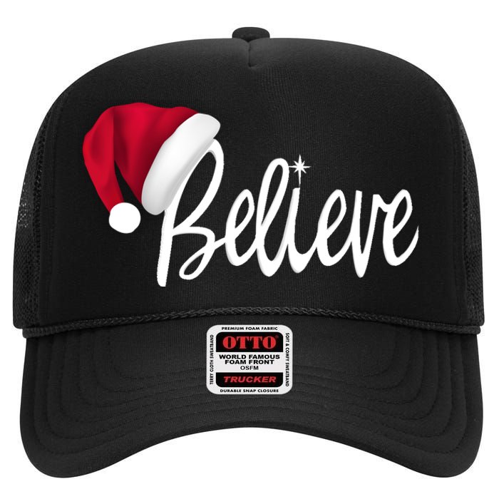 Christmas Long Sleeve TShirt Believe In Santa Claus Shirt High Crown Mesh Back Trucker Hat