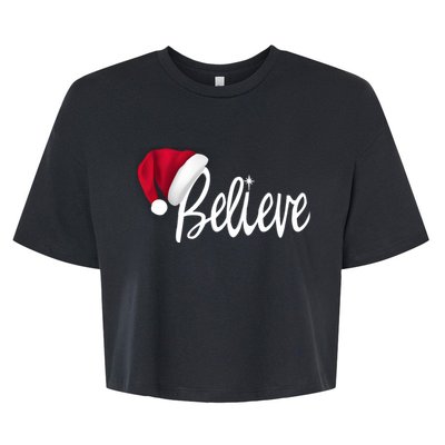 Christmas Long Sleeve TShirt Believe In Santa Claus Shirt Bella+Canvas Jersey Crop Tee