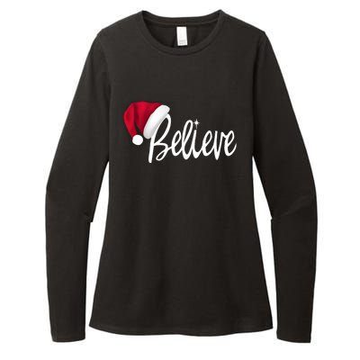 Christmas Long Sleeve TShirt Believe In Santa Claus Shirt Womens CVC Long Sleeve Shirt