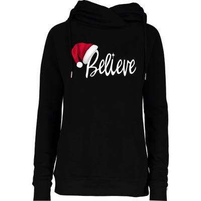 Christmas Long Sleeve TShirt Believe In Santa Claus Shirt Womens Funnel Neck Pullover Hood