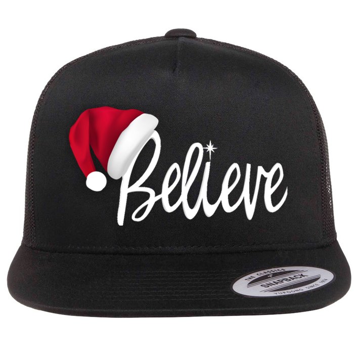 Christmas Long Sleeve TShirt Believe In Santa Claus Shirt Flat Bill Trucker Hat