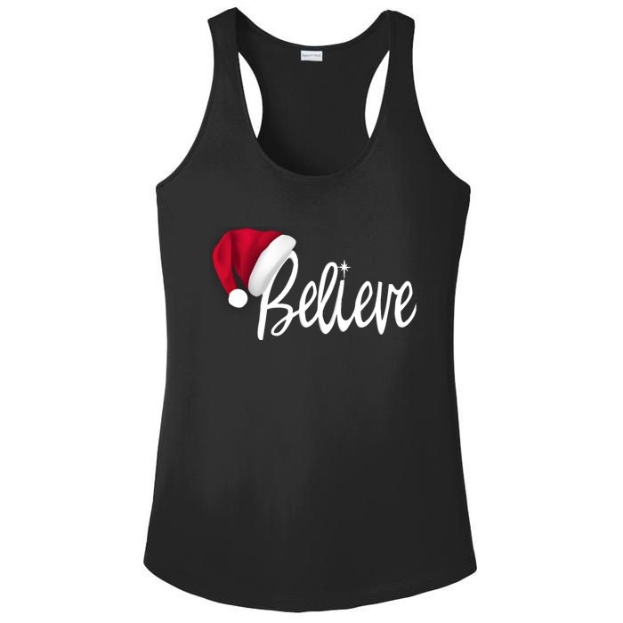 Christmas Long Sleeve TShirt Believe In Santa Claus Shirt Ladies PosiCharge Competitor Racerback Tank