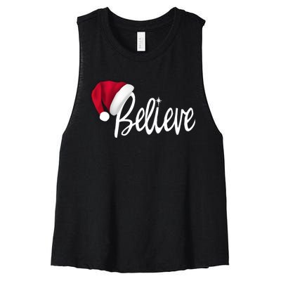 Christmas Long Sleeve TShirt Believe In Santa Claus Shirt Women's Racerback Cropped Tank