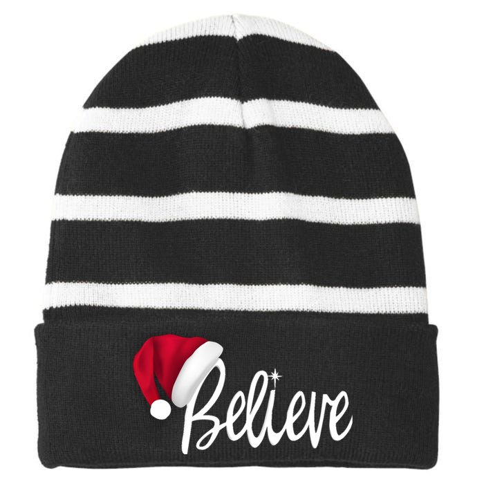 Christmas Long Sleeve TShirt Believe In Santa Claus Shirt Striped Beanie with Solid Band