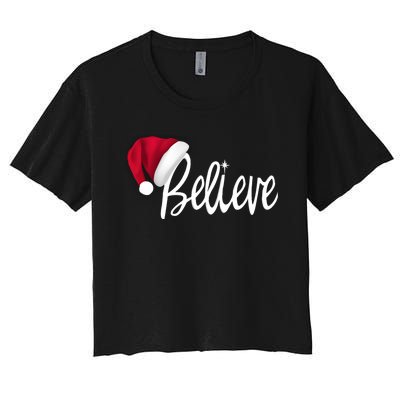 Christmas Long Sleeve TShirt Believe In Santa Claus Shirt Women's Crop Top Tee