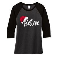 Christmas Long Sleeve TShirt Believe In Santa Claus Shirt Women's Tri-Blend 3/4-Sleeve Raglan Shirt