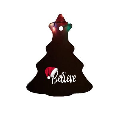 Christmas Long Sleeve TShirt Believe In Santa Claus Shirt Ceramic Tree Ornament