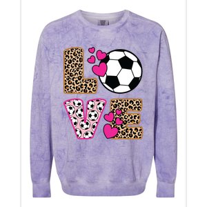 Cute Love Soccer Leopard Print Women Girl Soccer Colorblast Crewneck Sweatshirt