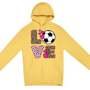 Cute Love Soccer Leopard Print Women Girl Soccer Premium Pullover Hoodie