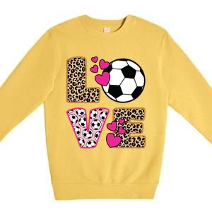 Cute Love Soccer Leopard Print Women Girl Soccer Premium Crewneck Sweatshirt