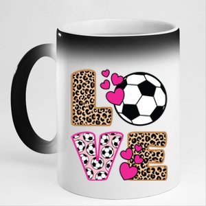 Cute Love Soccer Leopard Print Women Girl Soccer 11oz Black Color Changing Mug