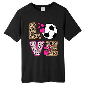 Cute Love Soccer Leopard Print Women Girl Soccer Tall Fusion ChromaSoft Performance T-Shirt