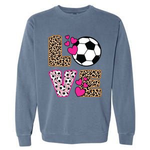 Cute Love Soccer Leopard Print Women Girl Soccer Garment-Dyed Sweatshirt