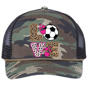 Cute Love Soccer Leopard Print Women Girl Soccer Retro Rope Trucker Hat Cap