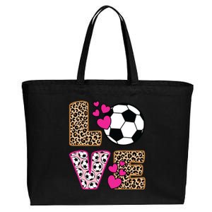 Cute Love Soccer Leopard Print Women Girl Soccer Cotton Canvas Jumbo Tote