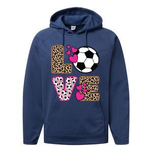 Cute Love Soccer Leopard Print Women Girl Soccer Performance Fleece Hoodie