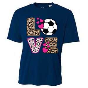 Cute Love Soccer Leopard Print Women Girl Soccer Cooling Performance Crew T-Shirt