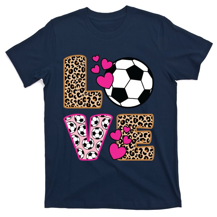 Cute Love Soccer Leopard Print Women Girl Soccer T-Shirt