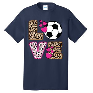 Cute Love Soccer Leopard Print Women Girl Soccer Tall T-Shirt