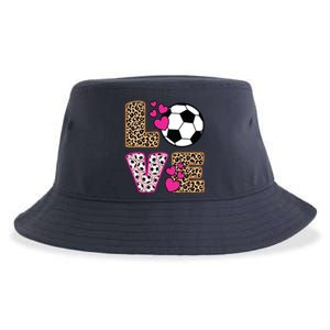 Cute Love Soccer Leopard Print Women Girl Soccer Sustainable Bucket Hat