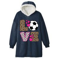 Cute Love Soccer Leopard Print Women Girl Soccer Hooded Wearable Blanket