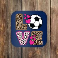 Cute Love Soccer Leopard Print Women Girl Soccer Coaster