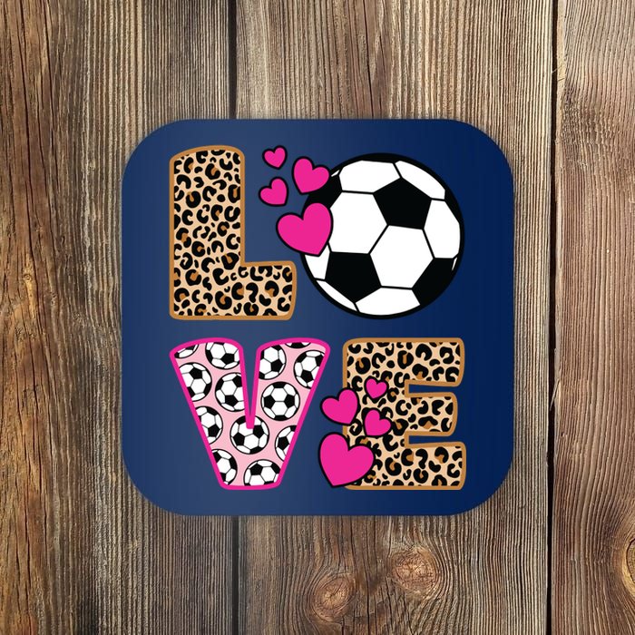 Cute Love Soccer Leopard Print Women Girl Soccer Coaster