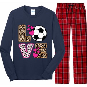 Cute Love Soccer Leopard Print Women Girl Soccer Long Sleeve Pajama Set