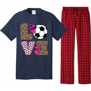 Cute Love Soccer Leopard Print Women Girl Soccer Pajama Set