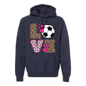 Cute Love Soccer Leopard Print Women Girl Soccer Premium Hoodie