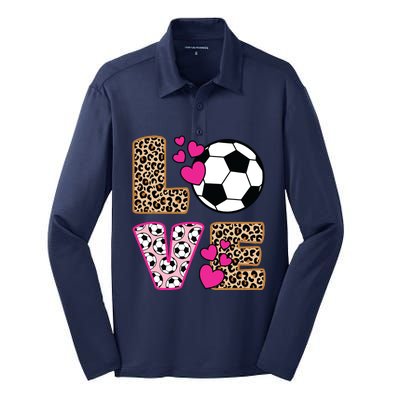 Cute Love Soccer Leopard Print Women Girl Soccer Silk Touch Performance Long Sleeve Polo