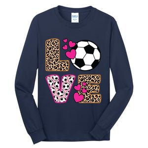 Cute Love Soccer Leopard Print Women Girl Soccer Tall Long Sleeve T-Shirt