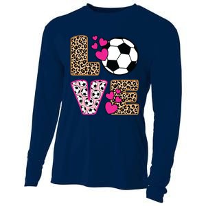 Cute Love Soccer Leopard Print Women Girl Soccer Cooling Performance Long Sleeve Crew