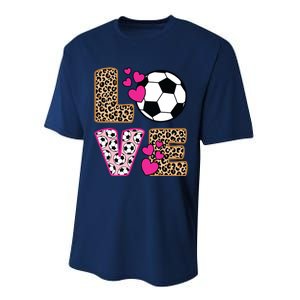 Cute Love Soccer Leopard Print Women Girl Soccer Performance Sprint T-Shirt